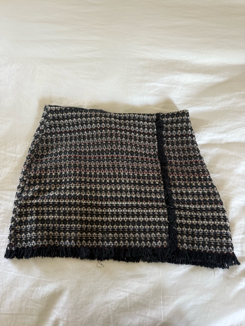 Zara Black & White Tweed Fringe Mini Skirt